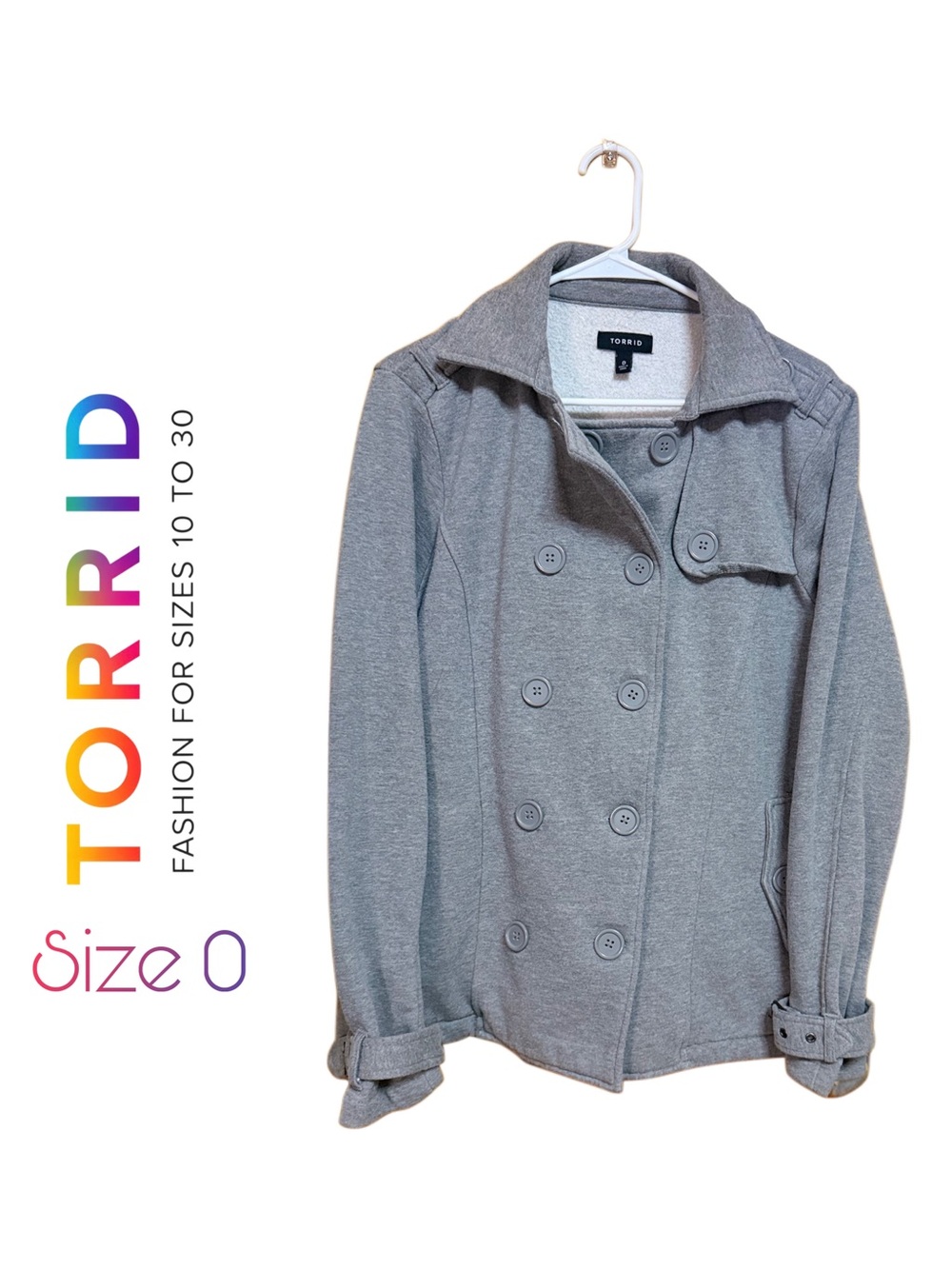 ⭐️✨ Torrid Gray Jersey Fleece Lined Peacoat | Preppy Career Chic Jacket Size 0